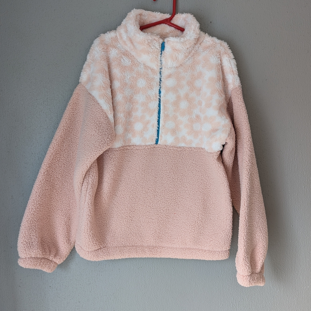 Kids Fleece/Sherpa  Quarter Zip Pullover in Soft Pink M